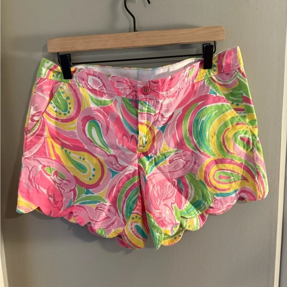 Lilly Pulitzer Women's Pink and Green Patterned Shorts Sz 8 - Picture 1 of 10